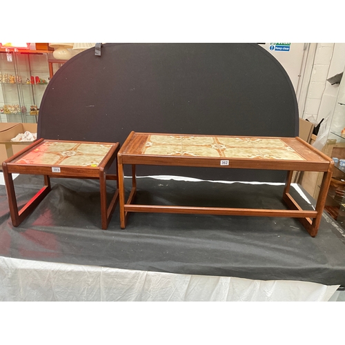 362 - RETRO TEAK COFFEE TABLE WITH TILED TOP H17”W41”D18” AND MATCHING LAMP TABLE H14”W19”D18”