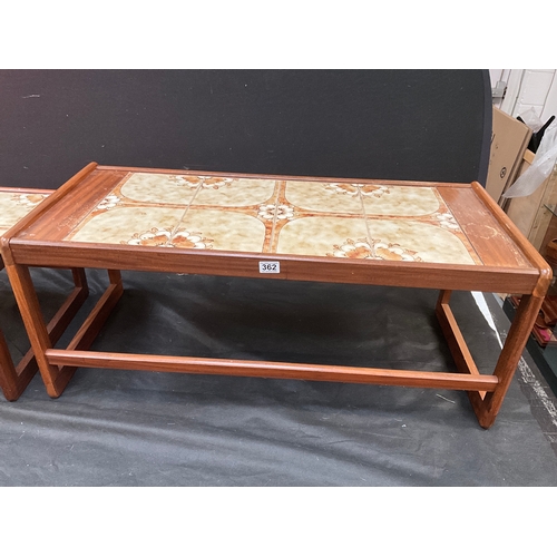 362 - RETRO TEAK COFFEE TABLE WITH TILED TOP H17”W41”D18” AND MATCHING LAMP TABLE H14”W19”D18”