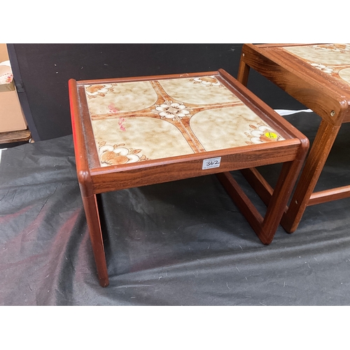 362 - RETRO TEAK COFFEE TABLE WITH TILED TOP H17”W41”D18” AND MATCHING LAMP TABLE H14”W19”D18”