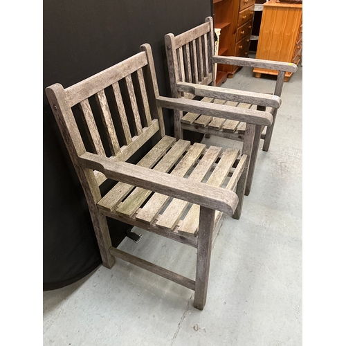 363 - PAIR OF VINTAGE WOODEN GARDEN ARMCHAIRS