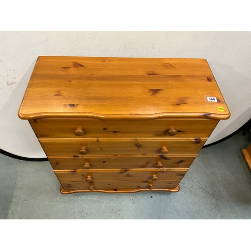 368 - MODERN PINE 5 DRAWER BEDROOM CHEST H36”W33”D15”