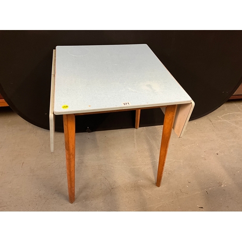 371 - RETRO FORMICA TOPPED DROP LEAF KITCHEN TABLE H30”W24” UNEXTENDED W42”EXTENDED D26”