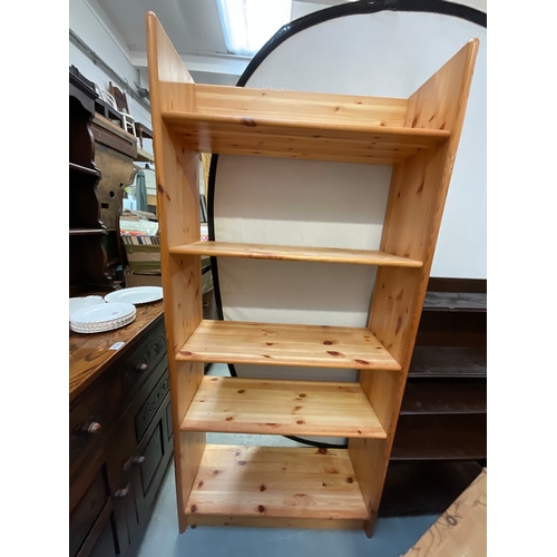 417 - TWO BOOKCASES AND SHELVING UNIT, PINE BOOKCASE H67