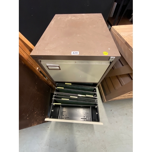 420 - TWO DRAW METAL FILLING CABINET H28”W18”D24”