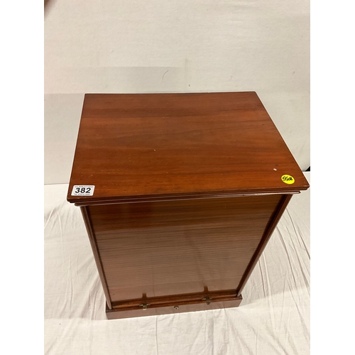 382 - EDWARDIAN MAHOGANY BANK OF DRAWERS WITH CAMBER FRONT , INTERIOR FITTED WITH 12 DRAWERS ALL WITH FOLD... 