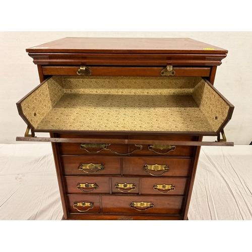 382 - EDWARDIAN MAHOGANY BANK OF DRAWERS WITH CAMBER FRONT , INTERIOR FITTED WITH 12 DRAWERS ALL WITH FOLD... 