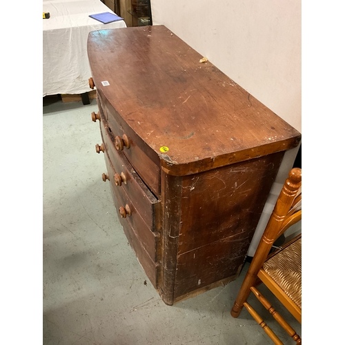 383 - VICTORIAN MAHOGANY VENEERED BOW FRONT 2 OVER 3 DRAWER BEDROOM CHEST A/F H39”W48”D21”