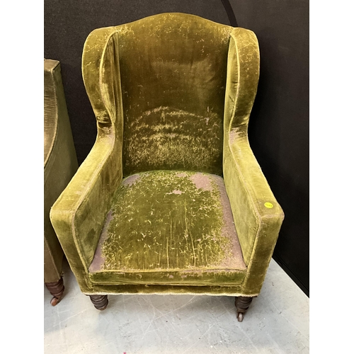 316 - EDWARDIAN UPHOLSTERED GENTLEMANS CHAIR AND MATCHING LADIES CHAIR A/F