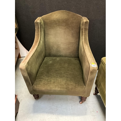 316 - EDWARDIAN UPHOLSTERED GENTLEMANS CHAIR AND MATCHING LADIES CHAIR A/F