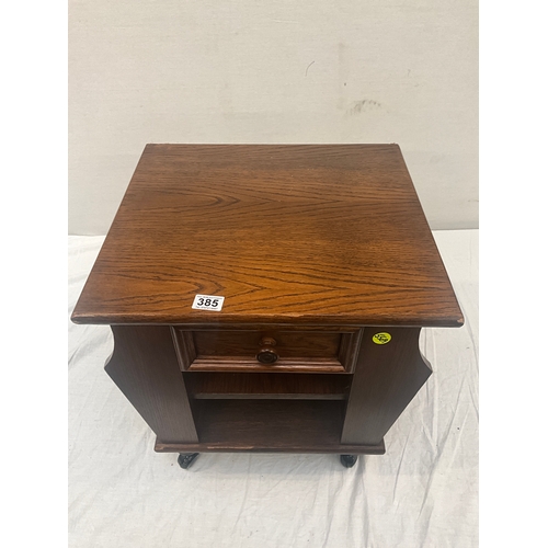 385 - MODERN OAK CABINET WITH DRAWER H21” W20” D18”