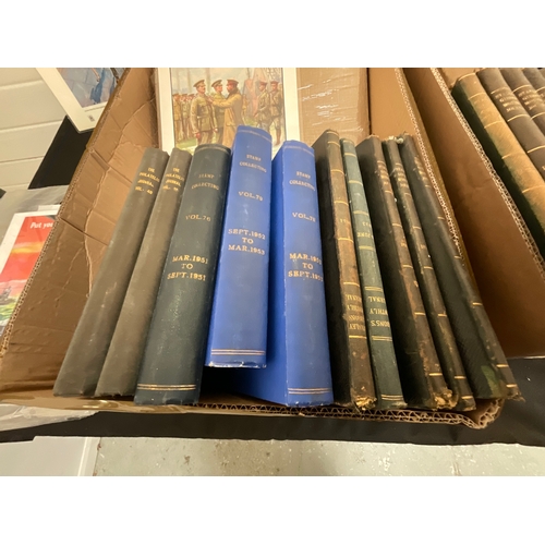 431 - TWO BOXES OF BOOKS AND ANNUALS TO INCLUDE STANLEY GIBBONS MONTHLY JOURNALS RUPERT ANNUALS GILES AND ... 