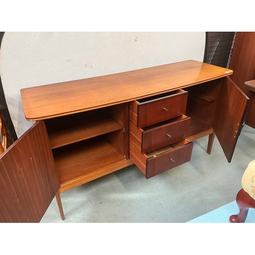 388 - VINTAGE BADGED VANSON SIDEBOARD WITH 3 CENTRAL DRAWERS FLANKED BY 2 DOORS H34” W64” D20”