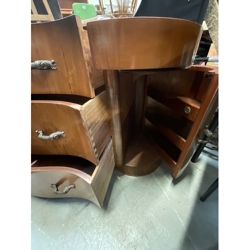 432 - ART DECO WALNUT VENEERED DRESSING TABLE THREE CENTRAL DRAWERS TWO SIDE CUPBOARDS MIRROR TO TOP H62”W... 