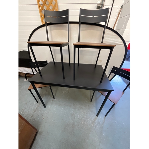 441 - IKEA MODERN BISTRO/CAFE METAL FRAMED TABLE AND FOUR CHAIRS H30”W43”D26”