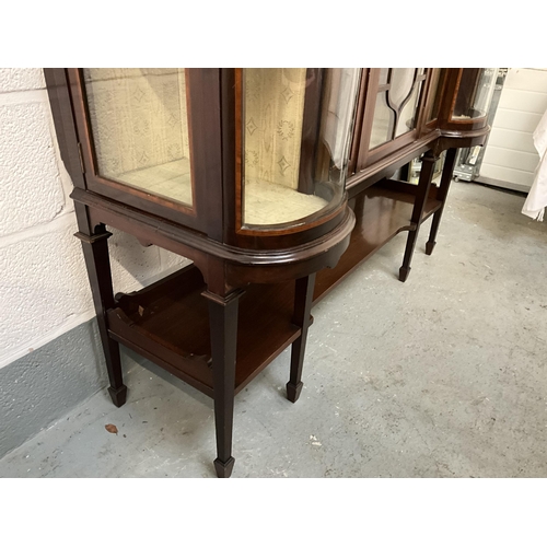 212 - EDWARDIAN MAHOGANY SHERATON STYLE INLAID DISPLAY CABINET WITH CENTRAL ASTRIGAL GLAZED DOOR FLANKED B... 