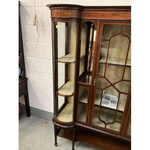 212 - EDWARDIAN MAHOGANY SHERATON STYLE INLAID DISPLAY CABINET WITH CENTRAL ASTRIGAL GLAZED DOOR FLANKED B... 