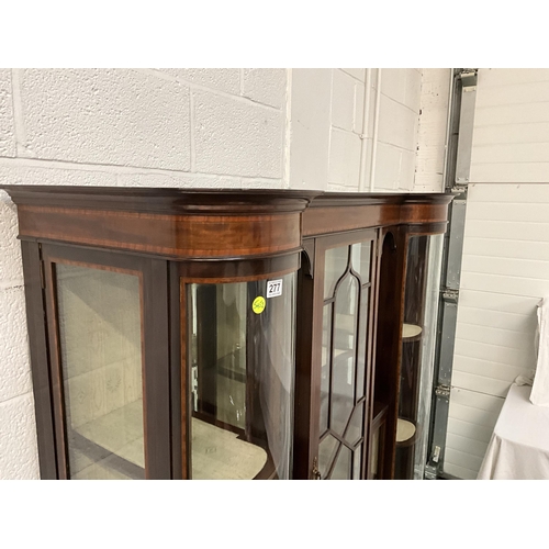 212 - EDWARDIAN MAHOGANY SHERATON STYLE INLAID DISPLAY CABINET WITH CENTRAL ASTRIGAL GLAZED DOOR FLANKED B... 