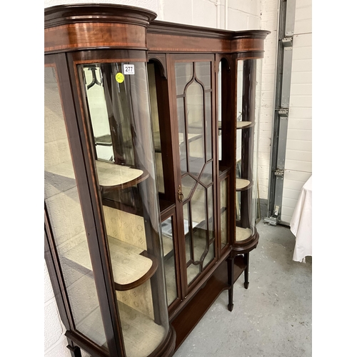 212 - EDWARDIAN MAHOGANY SHERATON STYLE INLAID DISPLAY CABINET WITH CENTRAL ASTRIGAL GLAZED DOOR FLANKED B... 