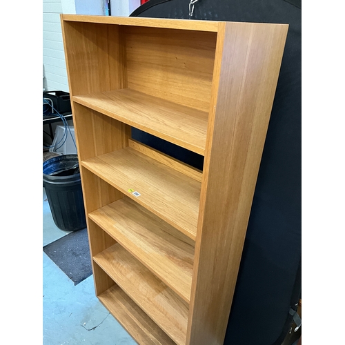 398 - MODERN LIGHT OAK TALL OPEN BOOKCASE H73” W35” D14”