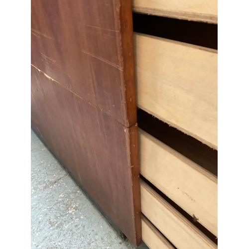 445 - VINTAGE TEAK PLAN CHEST OF SIX DRAWERS COMES IN TWO FOR TRANSPORTATION H31”W52”D40” TOP A/F