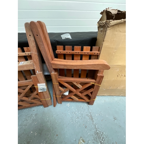 446 - PAIR OF FLAT PACKED TEAK GARDEN ARM CHAIRS GT-ACH GLINTON