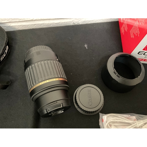 145 - CANON EOS 400D CAMERA AND CASE, BOX WITH INSTRUCTIONS, TAMRON AF 55-200MM LENSE- PLEASE NOTE THERE I... 