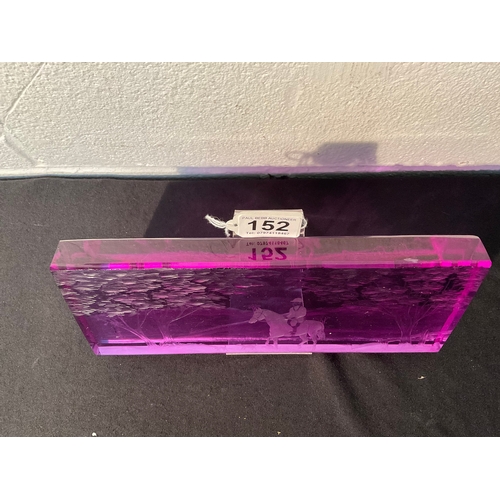 152 - ALEXANDRITE NOODINIUM GLASS PLAQUE A/F COMPLETE WITH DISPLAY STAND L11” W5” D1”