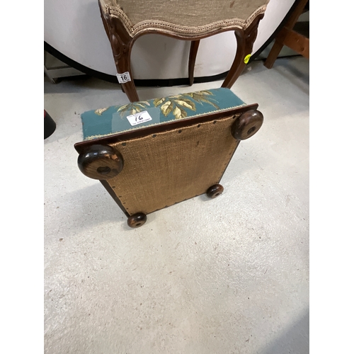 16 - 2 VICTORIAN EMBRIODERED MAHOGANY STOOLS LARGEST H18” W17”D16”