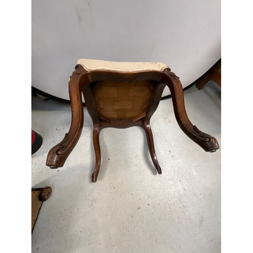 16 - 2 VICTORIAN EMBRIODERED MAHOGANY STOOLS LARGEST H18” W17”D16”