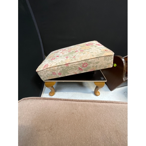 20 - TWO FOOTSTOOLS COPPER MAGAZINE RACK ETC