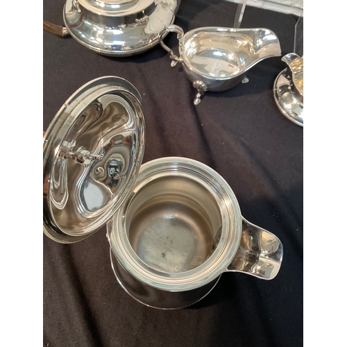 163 - 4 PIECE ART DECO HALLMARK SILVER STAMPED ALEXANDER & CLARK LONDON COMPRISING TEAPOT, COFFEE POT, SUG... 