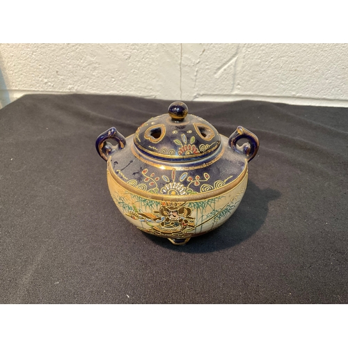 169 - 3 PIECES OF ORIENTAL CHINA TO INCLUDE PAIR POSY VASES AND LIDDED INCENSE BURNER