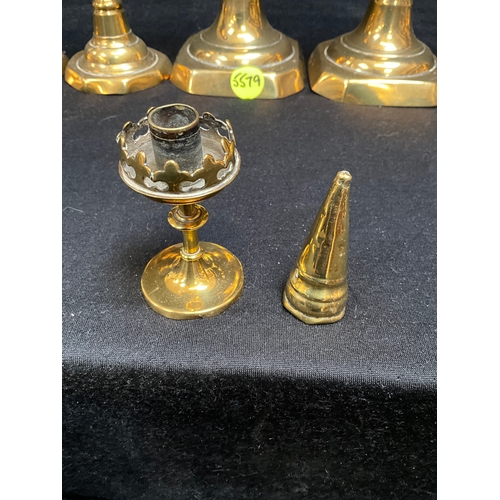 35 - ASSORTMENT OF BRASS CANDLE STICKS TALLEST 11