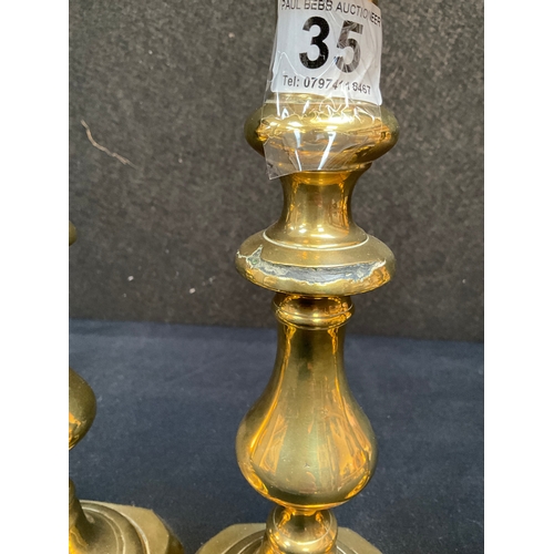 35 - ASSORTMENT OF BRASS CANDLE STICKS TALLEST 11