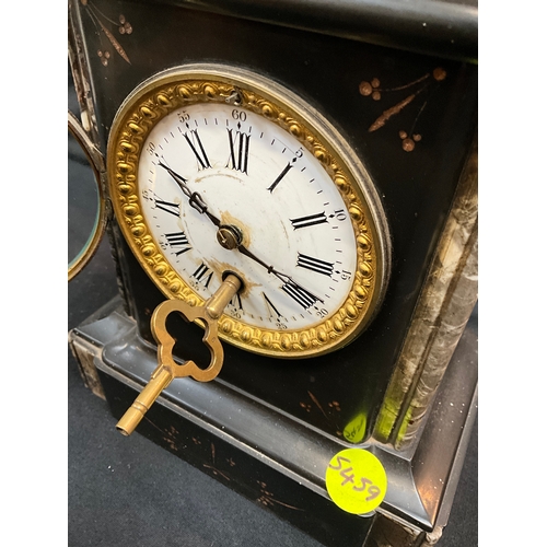 37 - VICTORIAN MARBLE MANTLE CLOCK WITH KEY H9”