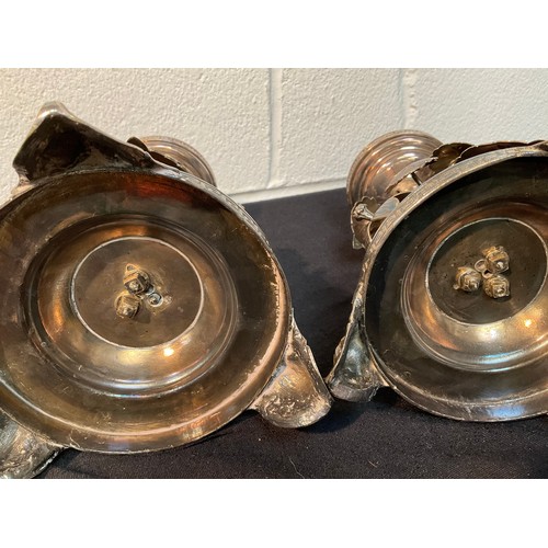 174 - GOOD QUALITY SILVER PLATED DECORATIVE CENTREPIECE H 11” AND MATCHING PAIR OF LAMP BASES 1 IS A/F H10... 