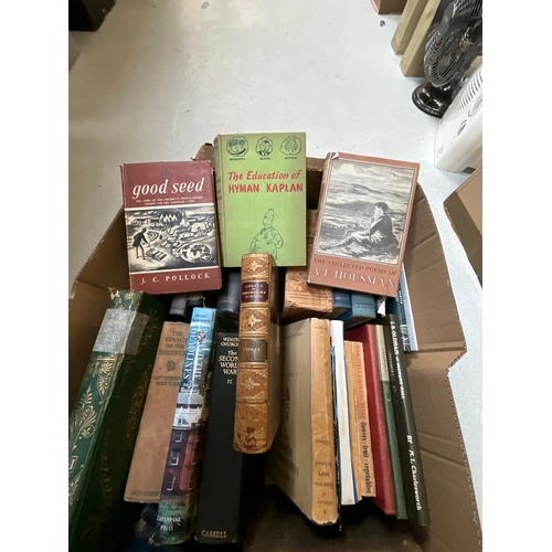 44 - THREE BOXES OF BOOKS TO INCLUDE SAMUEL PEPYS, AE HOUSEMAN ETC