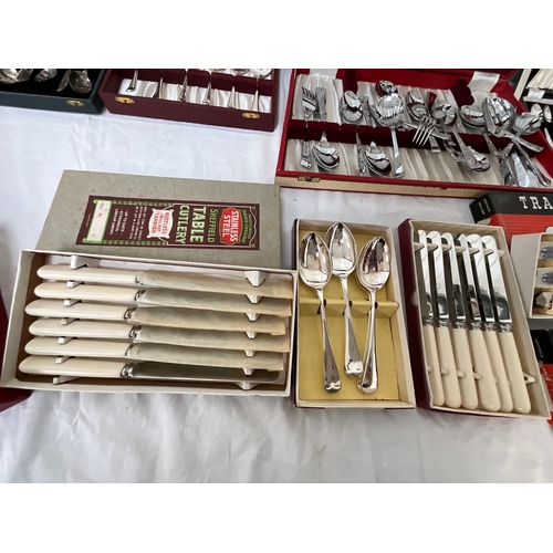 49 - ASSORTMENT OF VINTAGE BOXED STAINLESS TABLE CUTLERY EPNS SPOONS ETC