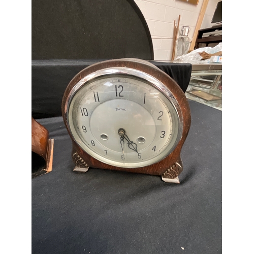 50 - THREE MANTEL CLOCKS INCLUDING GERMAN ALARM CLOCK