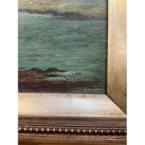 52 - ANTIQUE OIL PAINTING COASTAL SCENE SIGNED 16”x10”