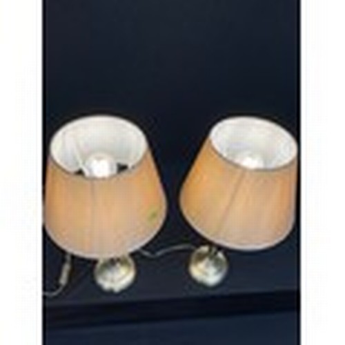 28 - PAIR OF MODERN BRASS EFFECT TABLE LAMPS AND A MODERN ANGLEPOISE EXAMPLE LAMP H21”