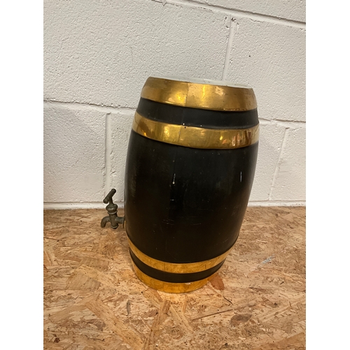 55 - LARGE CHINA PORT BARRELL AND A GIN BARRELL WITH TAP H13”W12”