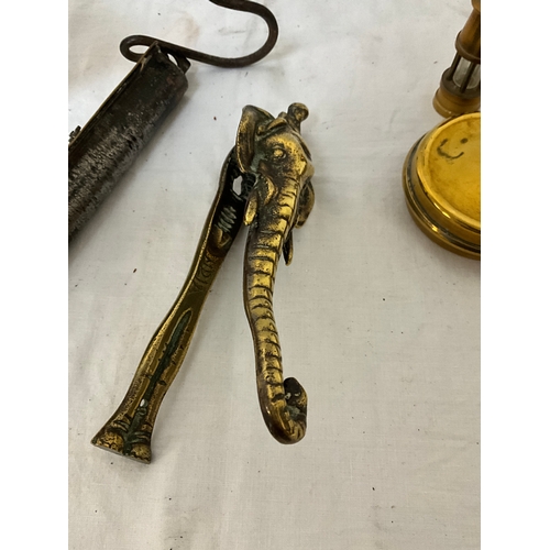 72 - CARBIDE LAMP, SCALES ,HORSE BIT, DOOR KNOCKER ETC