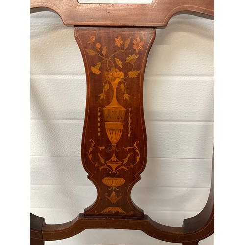 186 - EDWARDIAN MAHOGANY INLAID ARMCHAIR WITH UPHOLSTERED SEAT