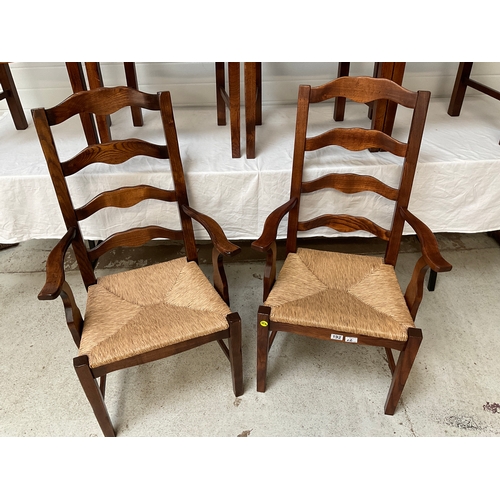 192 - SET OF 6 OAK RAIL BACK DINING CHAIRS TO INCLUDE 2 CARVERS WITH WOVEN SEATS