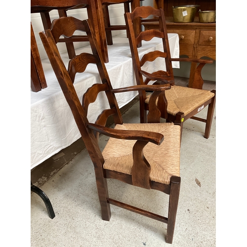 192 - SET OF 6 OAK RAIL BACK DINING CHAIRS TO INCLUDE 2 CARVERS WITH WOVEN SEATS