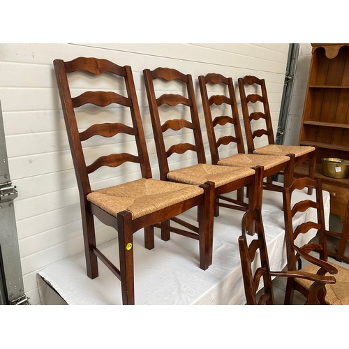 192 - SET OF 6 OAK RAIL BACK DINING CHAIRS TO INCLUDE 2 CARVERS WITH WOVEN SEATS