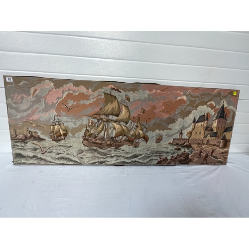 82 - VINTAGE TAPESTRY MOUNTED ON BOARD 23”X63”