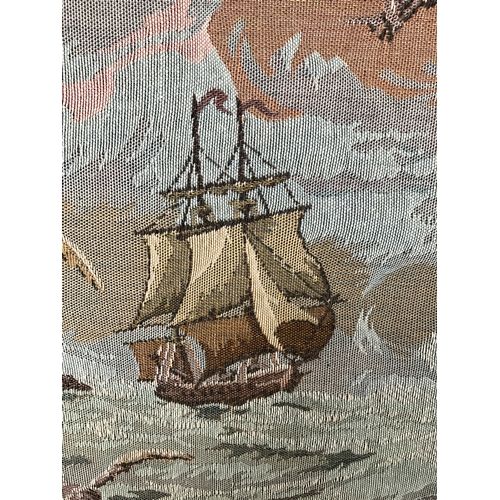 82 - VINTAGE TAPESTRY MOUNTED ON BOARD 23”X63”