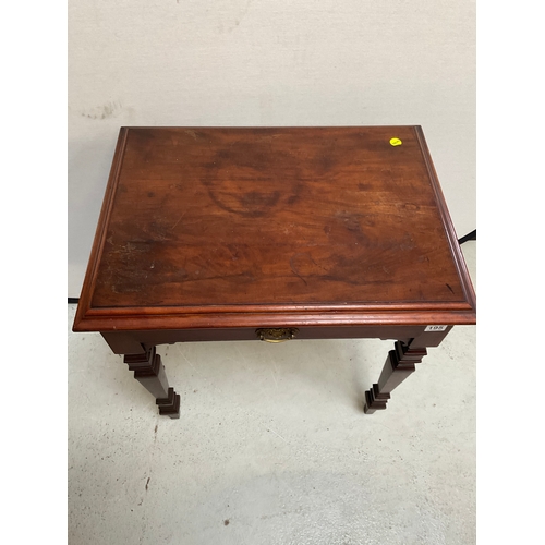 195 - EDWARDIAN MAHOGANY SIDE TABLE WITH DRAWER H29”W28”D21”